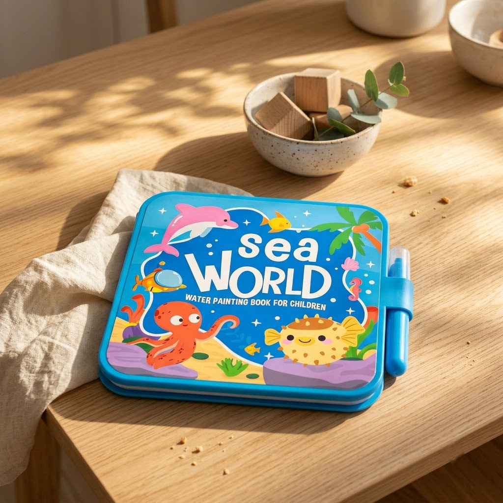Sea World — book closed on a sunlit kitchen table