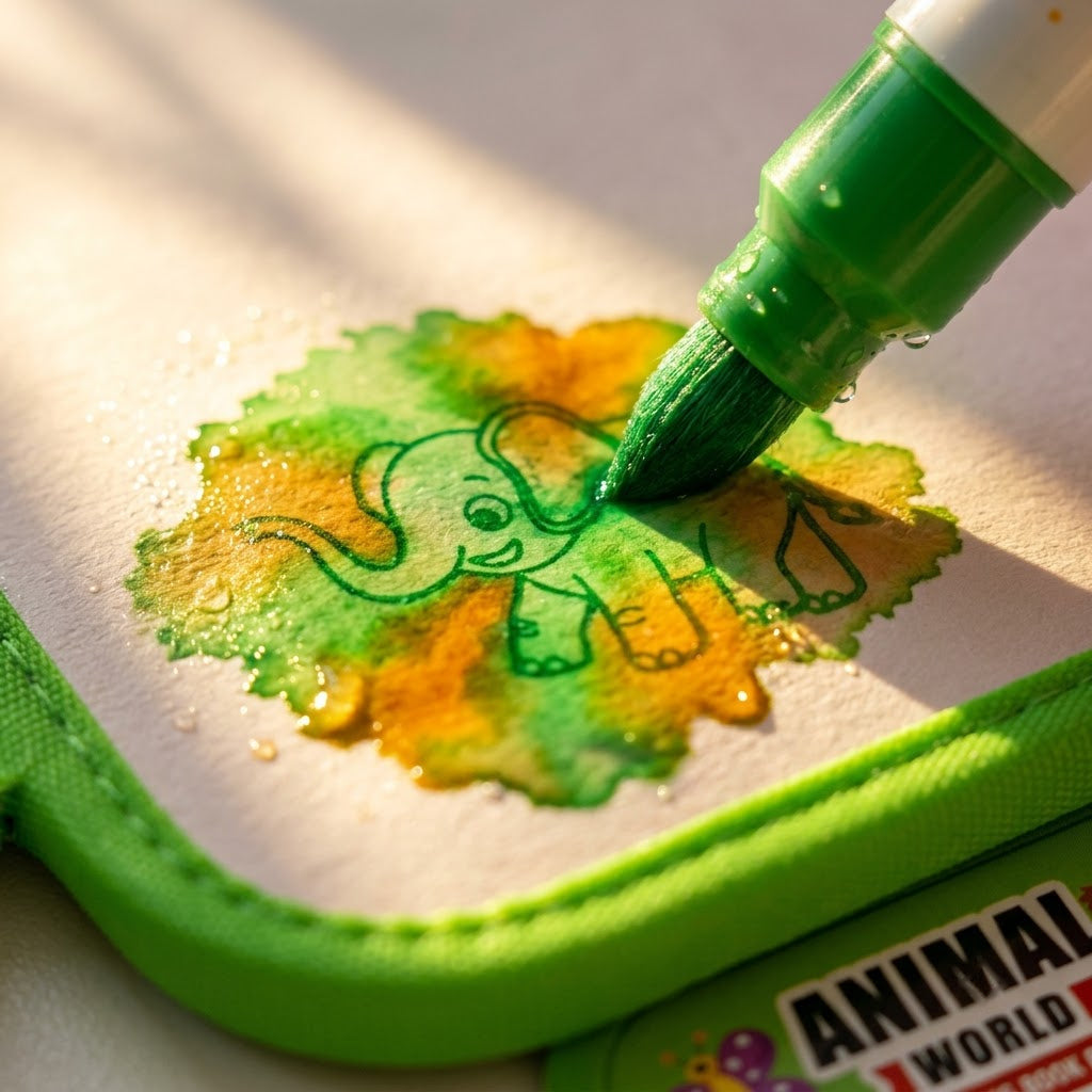 Animal World — macro close-up of colour blooming from the wet pen tip