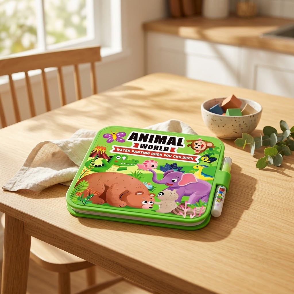 Animal World — book closed on a sunlit kitchen table