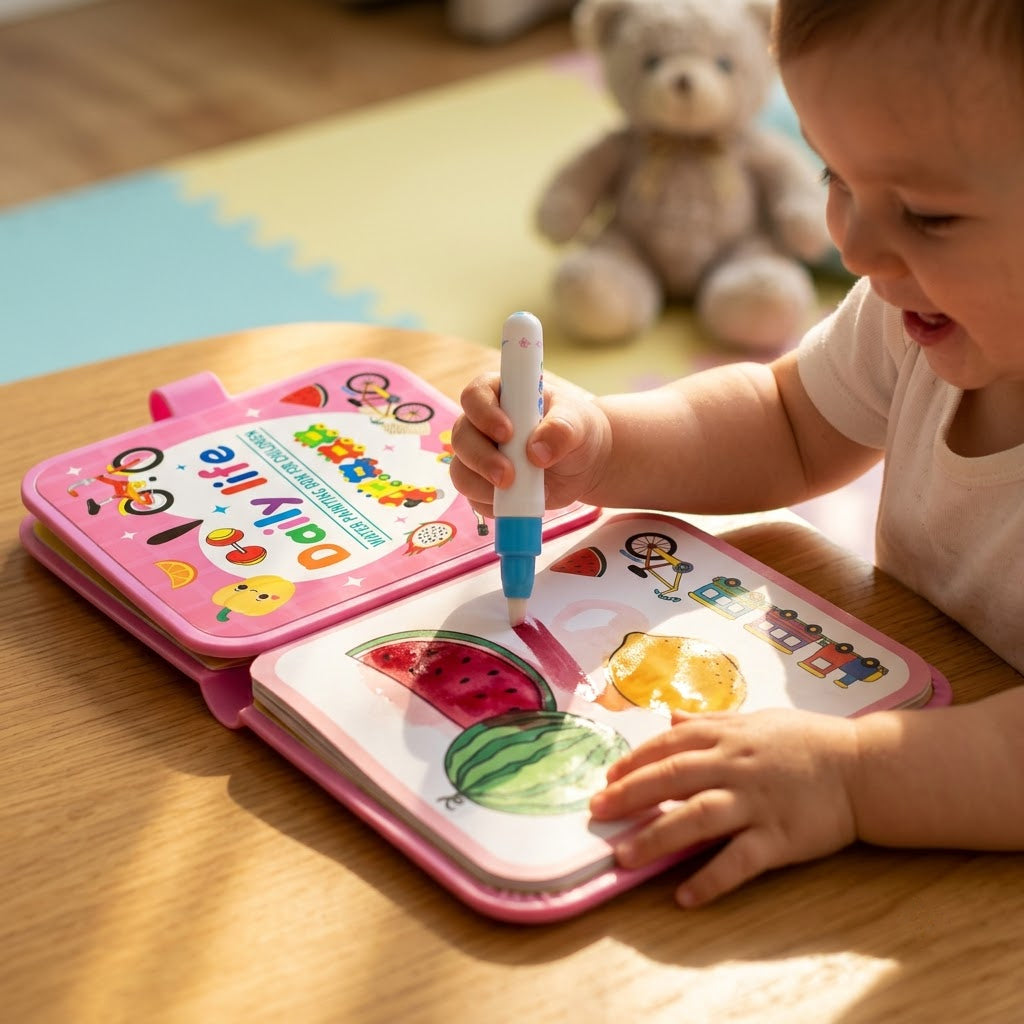 Daily Life — toddler hands painting an everyday scene with the water pen