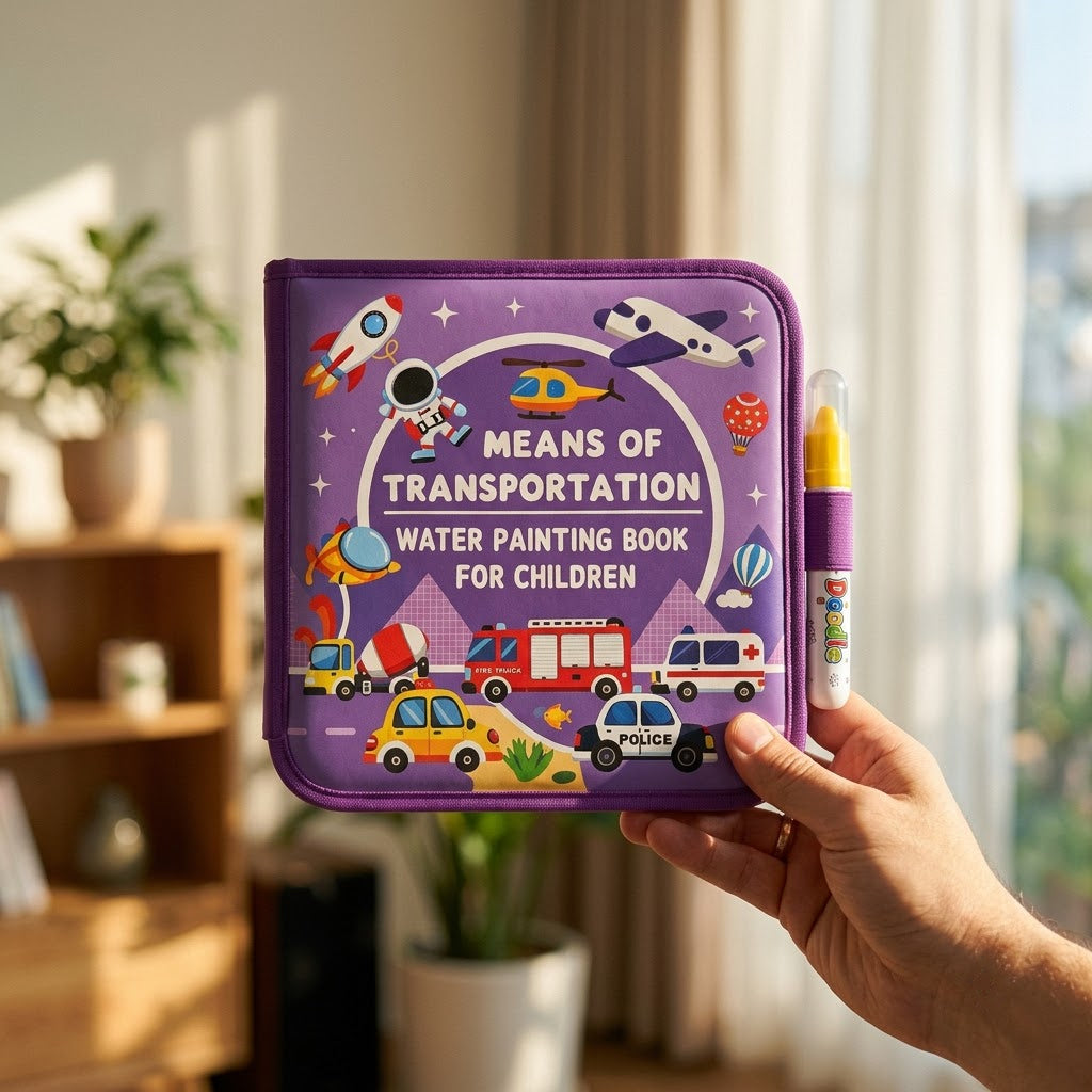 Transportation — adult hand holding the book to show its size