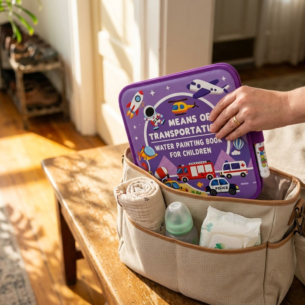 Transportation — book slipping flat into a diaper bag